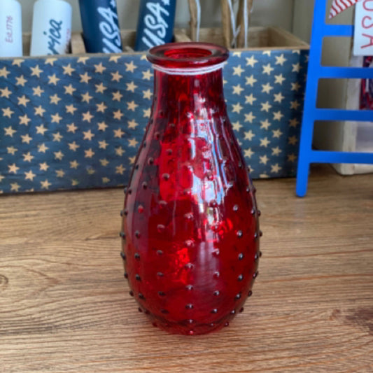 6" Red Hobnail Glass Vase