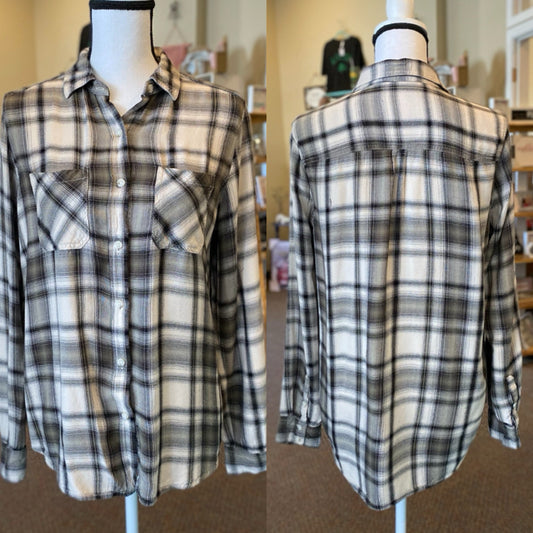 Mossimo Plaid Button Front Boyfriend Fit Top - Size Small