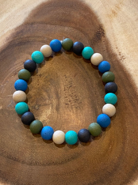 Inga Ann's Brown, Blue & Green Beaded Bracelet