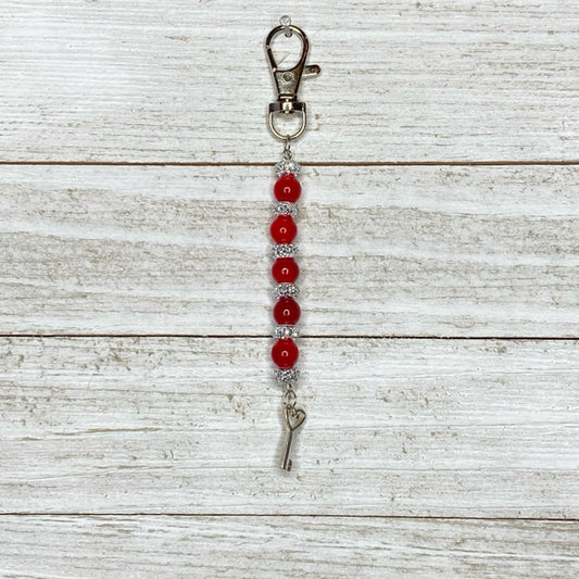 Inga Ann's Keychain Charm - Red/Silver w/Heart Key Charm