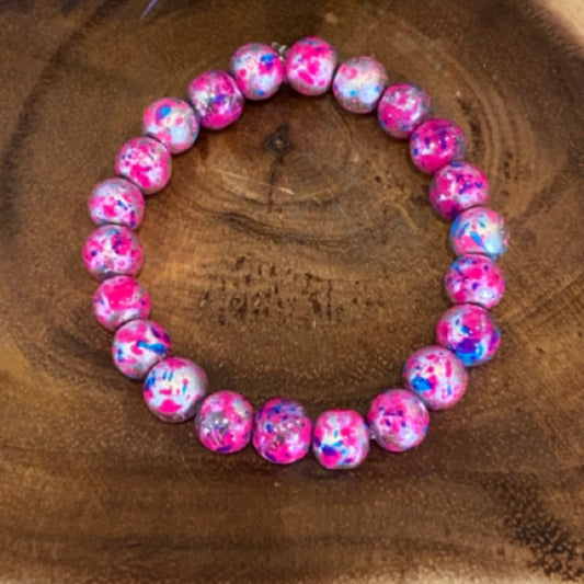 Inga Ann's Pink, Blue & Silver Splatter Beaded Bracelet