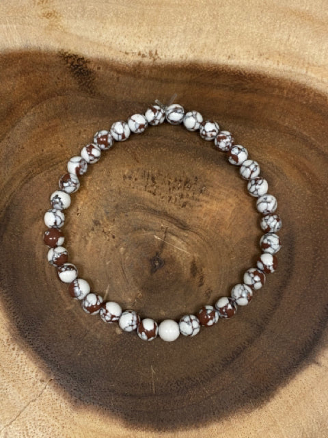 Inga Ann's White & Brown Howlite Beaded Bracelet - 6mm Beads
