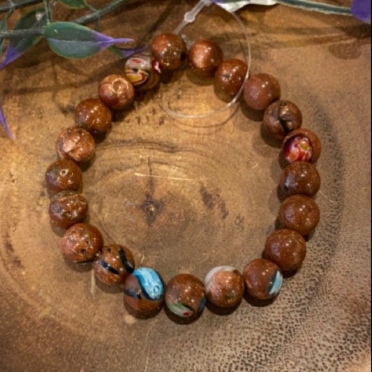 Inga Ann's Goldstone & Millefiori Beaded Bracelet