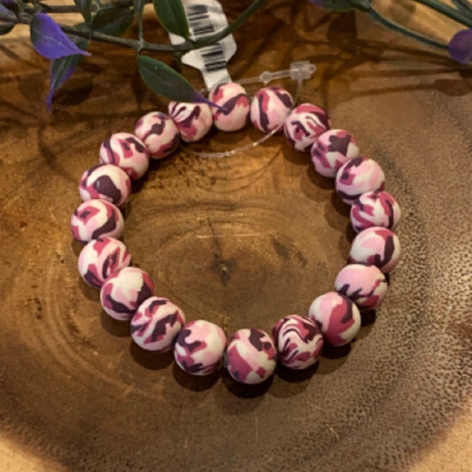 Inga Ann's Pink Camo Clay Beaded Bracelet