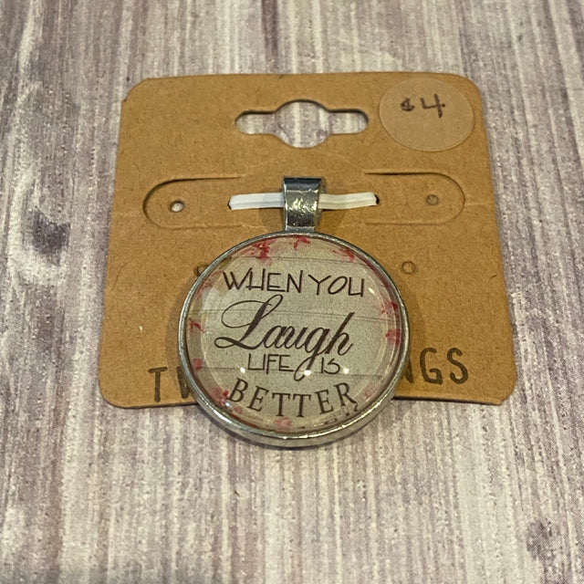 Two Blessings Necklace Charm - When You Laugh Life Is Better