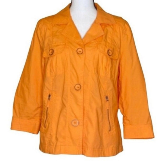 Chico's Sherbet Orange Lightweight Utility Jacket - Size Large