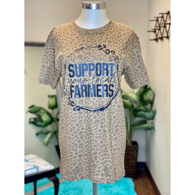 Support Your Local Farmers Leopard Graphic Tee - Size Small