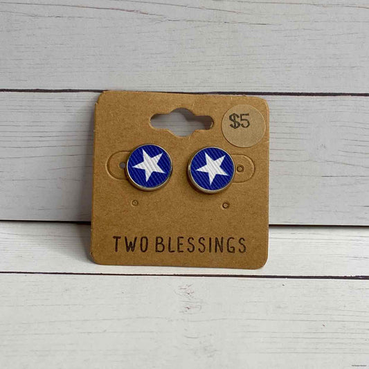 Two Blessings - Blue & White Star Post Earrings
