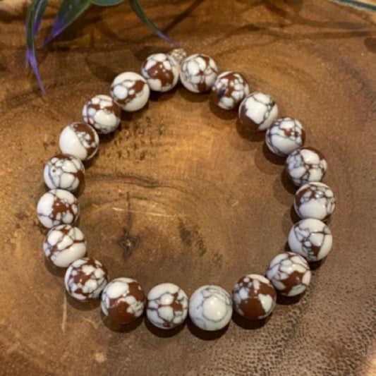 Inga Ann's Beaded Bracelet - White & Brown Howlite