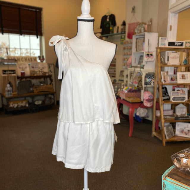 Lulus Destined for Chicness White One-Shoulder Romper - Size Large