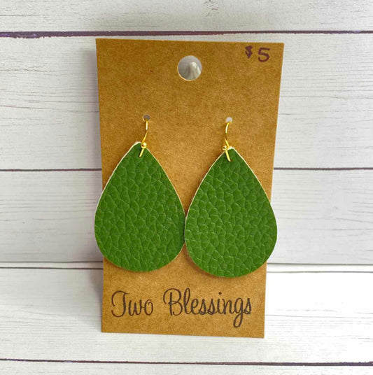 Two Blessings - Green Textured Teardrop Earrings