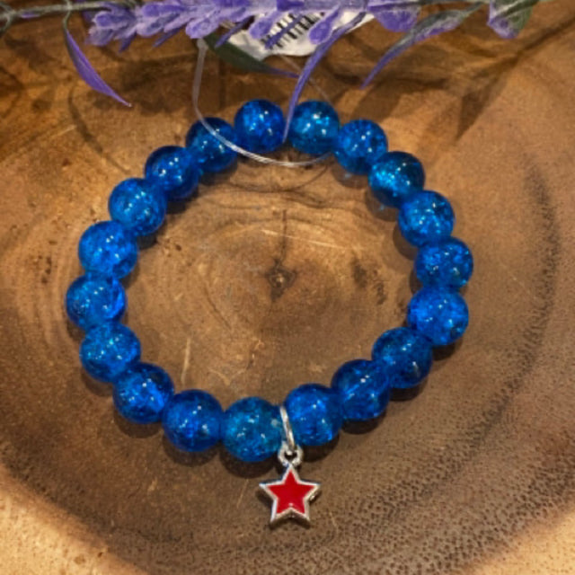 Inga Ann's Blue Crackle w/Star Charm Beaded Bracelet