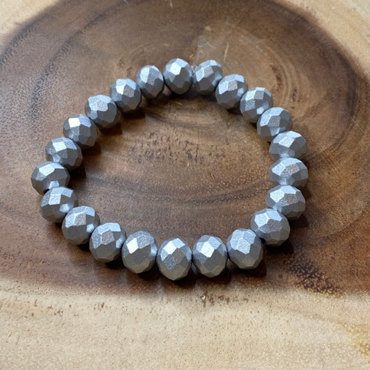 Inga Ann's Beaded Bracelet - Silver Fauceted - 10mm