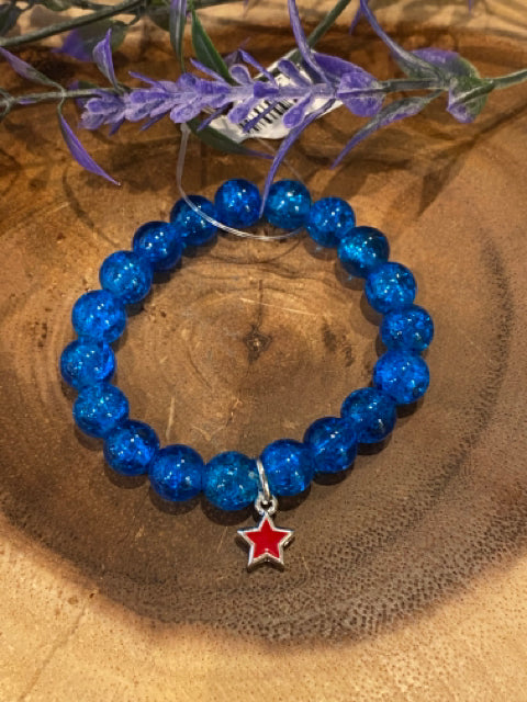 Inga Ann's Blue Crackle w/Star Charm Beaded Bracelet