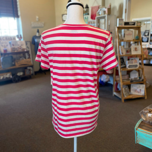 Polo Ralph Lauren Pink and White Striped V-Neck T-Shirt - Size XL