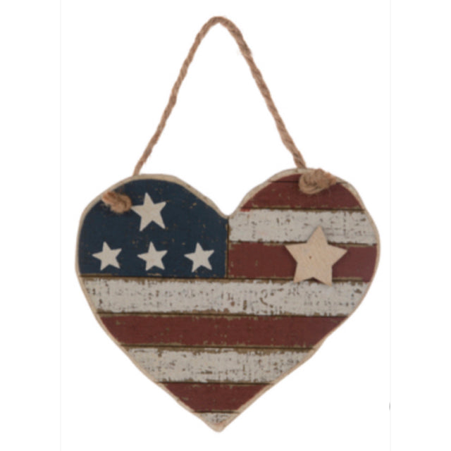Primitive Red, White & Blue Hanging Heart