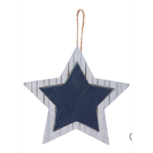 6 1/2" Navy Blue Wood & Metal Hanging Star