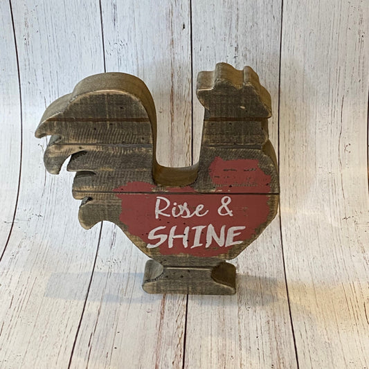 Rise & Shine Wooden Rooster Decor