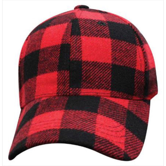 Red & Black Buffalo Plaid Wool Blend Ball Cap