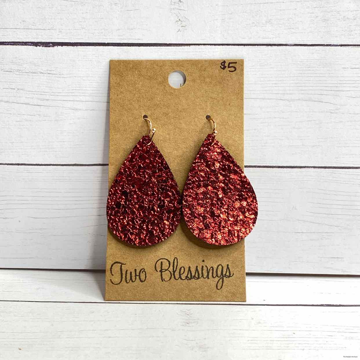 Two Blessings - Red Crinkle Foil Teardrop Earrings