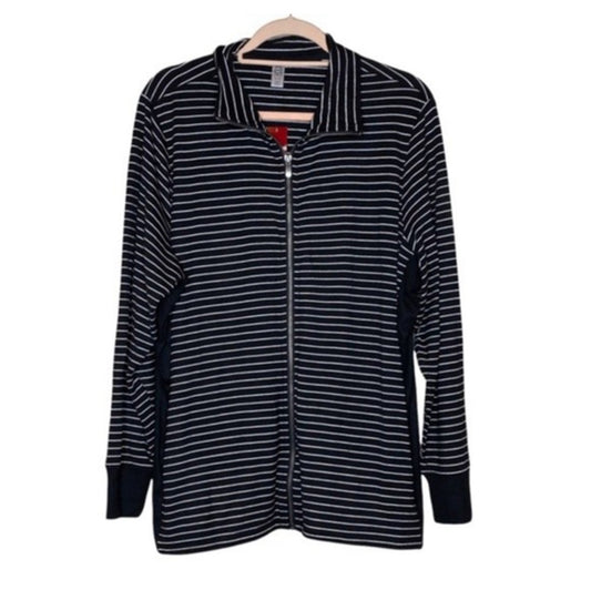 Avenue Black & White Striped Zip Up Jacket - Size 18/20