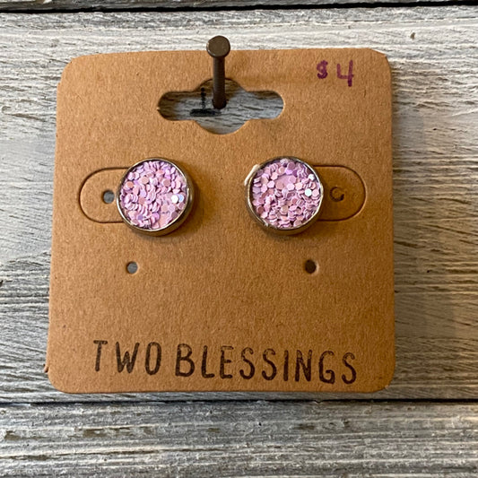 Two Blessings Earrings - Pink Glitter