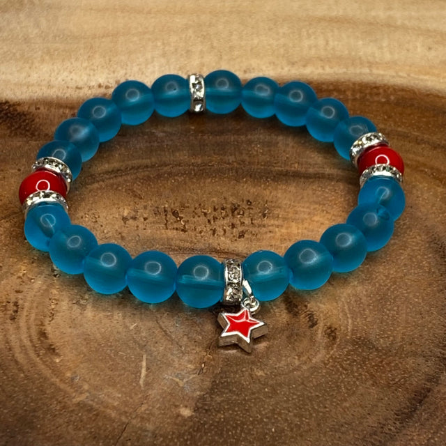 Inga Ann's Blue & Red Beaded Bracelet w/Star Charm