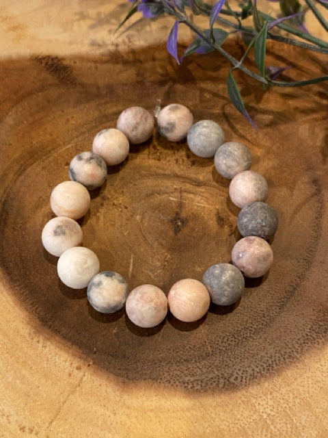 Inga Ann's Pink & Purple Zebra Agate Beaded Bracelet