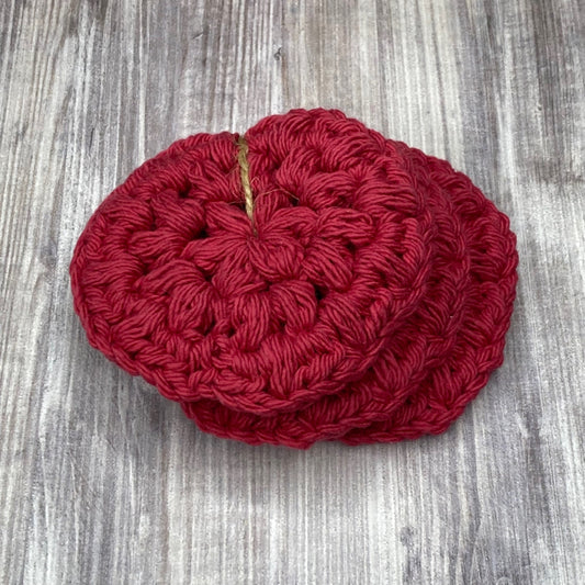 3 Cotton Face Scrubbies - Red