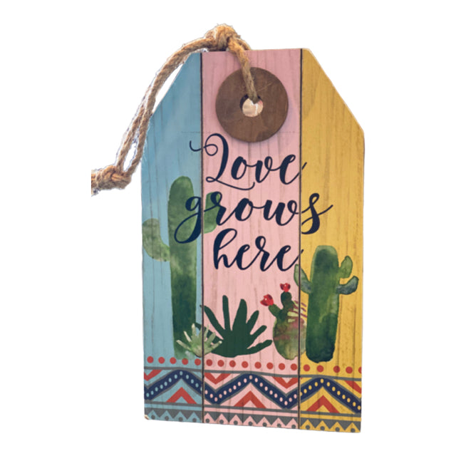 Love Grows Here Hanging Block Sign
