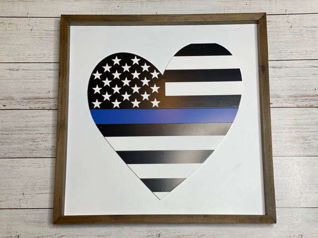 Thin Blue Line Heart Sign