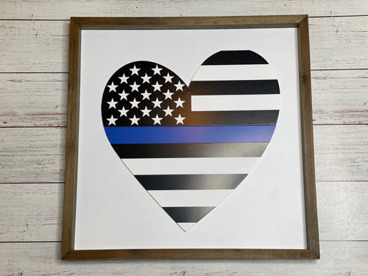 Thin Blue Line Heart Sign