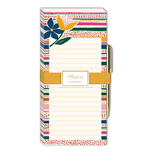 Flower Stripe Magnetic List Pad With Pen