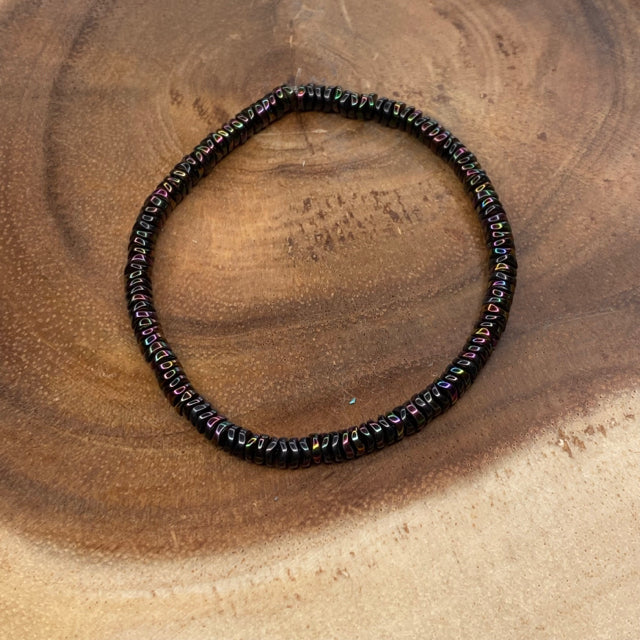 Inga Ann's Beaded Bracelet - Plated Hematite & Glass Wavy Discs