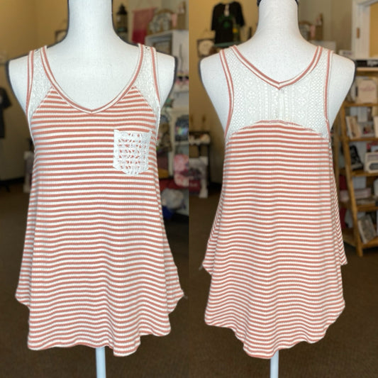 Entro Lace Trim Ribbed Tank Top - Size Small