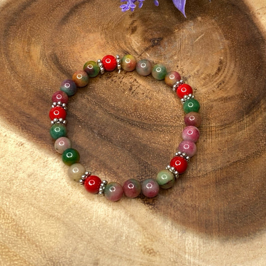 Inga Ann's Beaded Bracelet - Multicolor Jade/Red