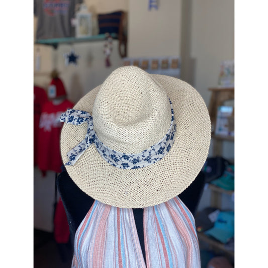 Sun Hat w/White & Blue Floral