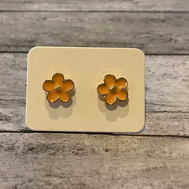 Peach & Gold Tone Flower Earrings